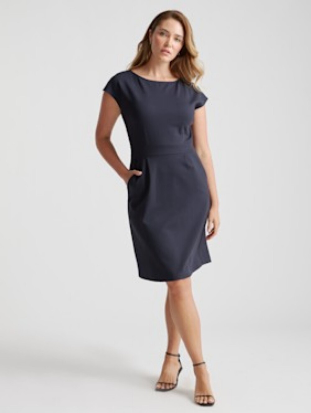 NWT Quince Ultra-Stretch Ponte Cap Sleeve Dress Navy Size Small